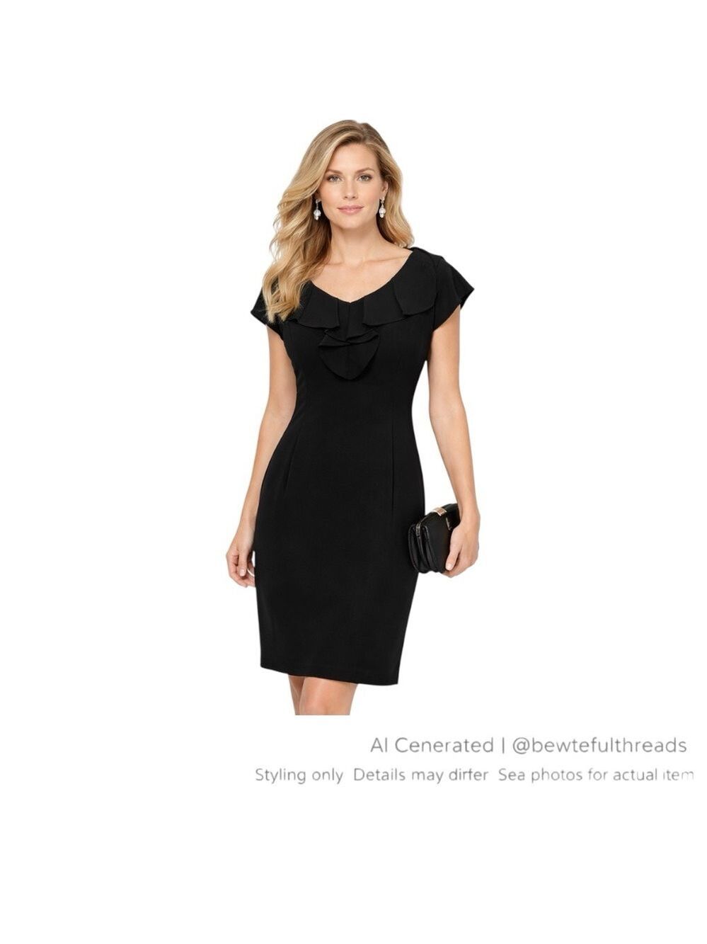 Black Ruffle Cocktail Dress Parisian Minimalist Elegant Occasion
